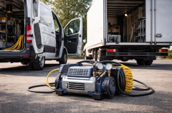 découvrez notre compresseur portatif professionnel, idéal pour les flottes de camionnettes et camions, offrant performance, robustesse et facilité d'utilisation sur tous vos chantiers.