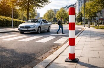 découvrez comment le poteau de signalisation rouge et blanc améliore la sécurité routière en assurant une meilleure visibilité et en guidant efficacement les conducteurs sur la route.