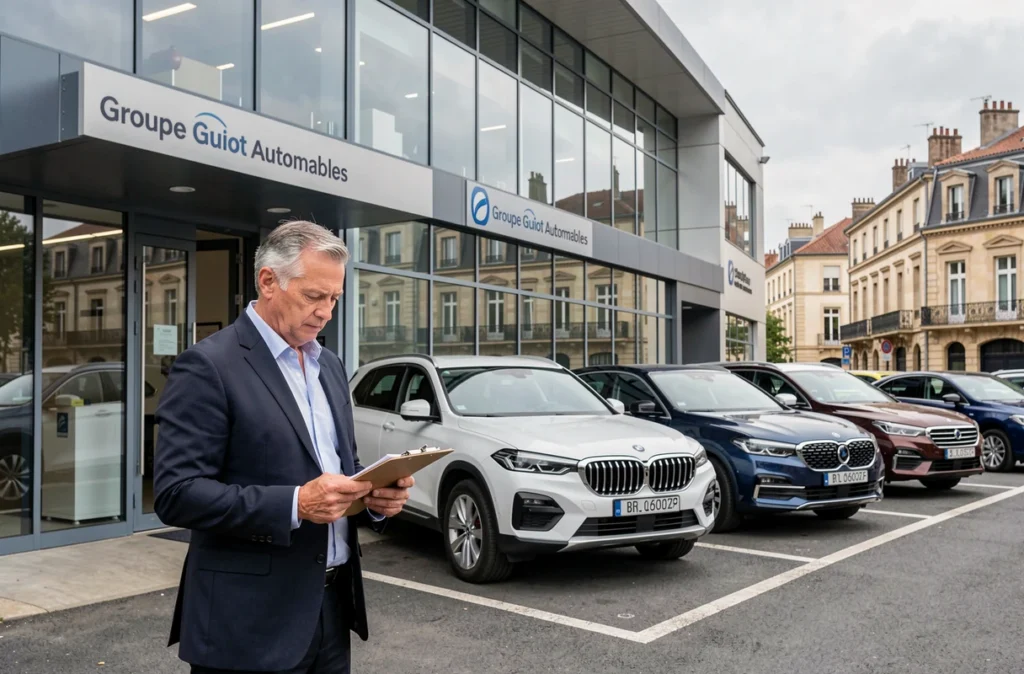 Showroom GGA Bordeaux Groupe Guiot Automobiles avec conseiller senior