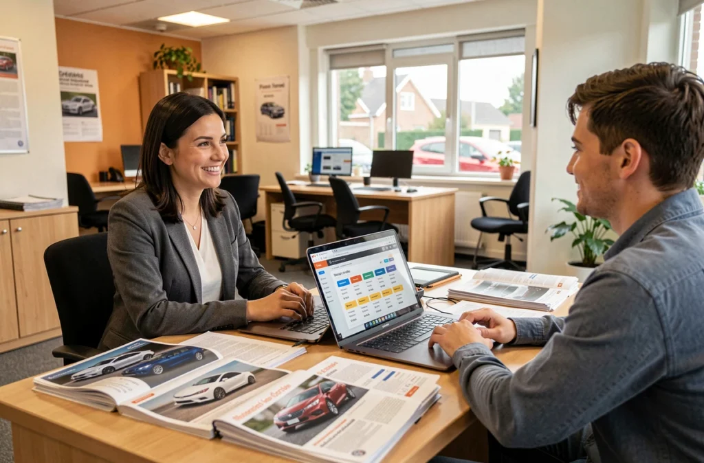 Bureau mandataire auto Kidioui en Gironde avec conseillère et clients